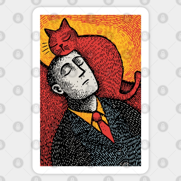 Surreal Art of a Man Dreaming of Cats Sticker by TuncGK